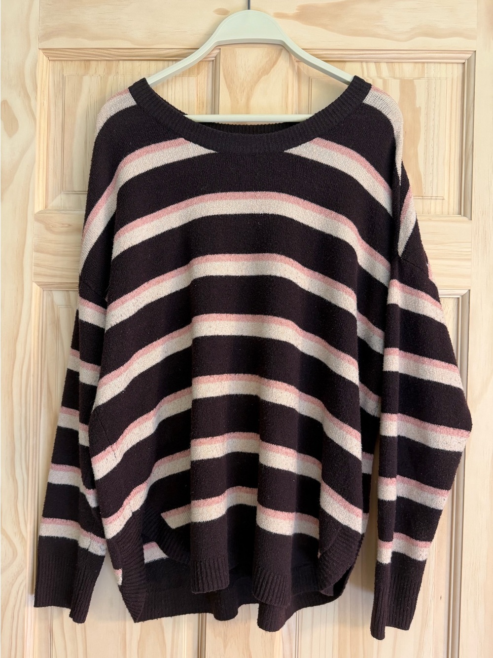 Sonoma Striped Crewneck Women's Sweater in Black and Pink/Tan Size XL